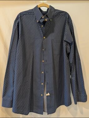 Roundtree & Yorke Navy Blue Geometric Button-Down Shirt‎